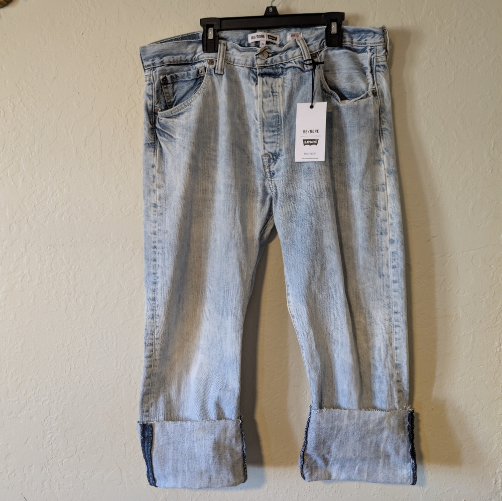 (Levi's) RE/DONE VINTAGE CROP RELAXED SUMMER BLUE JEANS WITH HIGH WAIST - Picture 3 of 16